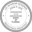 Florida Registered Architect Interior Designer Seal pre-inked Xstamper conforms to state  laws. For Professional Architect and Engineer stamps.