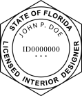 Florida Licensed Interior Designer Seal pre-inked X-Stamper conforms to state  laws. For Professional Architect and Engineer stamps.
