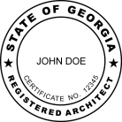 Georgia Registered Architect Seal traditional rubber stamp to state laws. For Professional Architect and Engineer stamps.