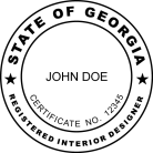 Georgia Interior Designer Seal traditional rubber stamp to state laws. For Professional Architect and Engineer stamps.