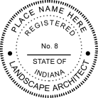 Indiana Landscape Architect Seal traditional rubber stamp conforms to state laws. For Professional Architect and Engineer stamps.