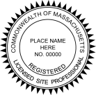 Massachusetts Licensed Site Professional Seal traditional rubber stamp to state laws. For Professional Architect and Engineer stamps.