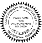 Massachusetts Professional Engineer Seal traditional rubber stamp to state laws. For Professional Architect and Engineer stamps.