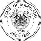 Maryland Architect Seal traditional rubber stamp to state laws. For Professional Architect and Engineer stamps.