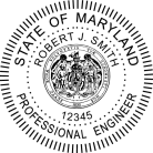 Maryland Professional Engineer Seal traditional rubber stamp to state laws. For Professional Architect and Engineer stamps.