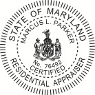 Maryland residential appraiser seal traditional rubber stamp to state laws. For Professional Architect and Engineer stamps.