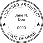 Maine Licensed Architect Seal traditional rubber stamp to state laws. For Professional Architect and Engineer stamps.