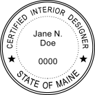 Maine Certified Interior Designer Seal traditional rubber stamp to state laws. For Professional Architect and Engineer stamps.