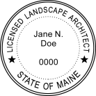 Maine Licensed Landscape Architect Seal traditional rubber stamp to state laws. For Professional Architect and Engineer stamps.