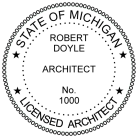 Michigan Licensed Architect Seal  traditional rubber stamp conforms to state laws. For Professional Architect and Engineer stamps.