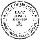 Michigan Professional Engineer Seal traditional rubber stamp conforms to state laws. For Professional Architect and Engineer stamps.