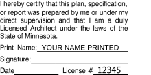 Minnesota Architect Plan Seal  Pre inked X-stamper stamp