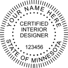 Minnesota Interior Designer Seal Traditional rubber stamp conforms to state laws.