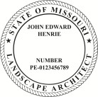 Missouri Landscape Architect Seal traditional rubber stamp to state laws. For Professional Architect and Engineer stamps.