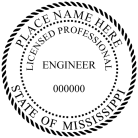Mississippi Engineer Seal Traditional rubber stamp conforms to state laws. High quality product