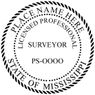 Mississippi Professional Surveyor Seal  Traditional rubber stamp conforms to state laws. High quality product.