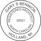 North Carolina Registered Architect Seal traditional rubber stamp to state laws. For Professional Architect and Engineer stamps.