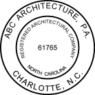 North Carolina Architectural Company Seal traditional rubber stamp to state laws. For Professional Architect and Engineer stamps.