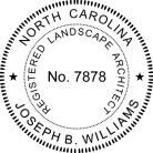 North Carolina Landscape Architect Seal  pre-inked Xstamper conforms to state  laws. For Professional Architect and Engineer stamps.