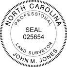 North Carolina Land Surveyor Seal traditional rubber stamp to state laws. For Professional Architect and Engineer stamps.