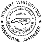North Carolina Residential Appraiser Seal traditional rubber stamp to state laws. For Professional Architect and Engineer stamps.