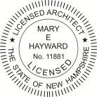 New Hampshire Licensed Architect Seal traditional rubber stamp to state laws. For Professional Architect and Engineer stamps.