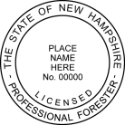 New Hampshire Professional Forester Seal pre-inked Xstamper conforms to state  laws. For Professional Architect and Engineer stamps.