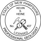 New Hampshire Professional Geologist Seal traditional rubber stamp to state laws. For Professional Architect and Engineer stamps.