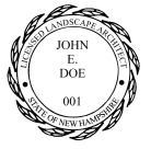 New Hampshire Licensed Architect Seal traditional rubber stamp to state laws. For Professional Architect and Engineer stamps.