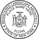 New York Registered Landscape Architect Seal traditional rubber stamp to state laws. For Professional Architect and Engineer stamps.