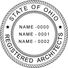 Ohio Registered Architect Seal Three Name pre-inked X-Stamper conforms to state  laws. For Professional Architect and Engineer stamps.