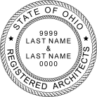 Ohio Registered Architects Seal traditional rubber stamp to state laws. For Professional Architect and Engineer stamps.
