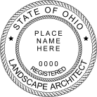 Ohio Registered Landscape Architect Seal traditional rubber stamp to state laws. For Professional Architect and Engineer stamps.