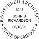 Oregon Registered Architect Seal traditional rubber stamp to state laws. For Professional Architect and Engineer stamps.