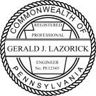 Pennsylvania Land Surveyor Seal traditional rubber stamp to state laws. For Professional Architect and Engineer stamps.