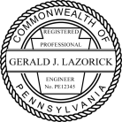 Pennsylvania Professional Engineer Seal pre-inked X-Stamper conforms to state  laws. For Professional Architect and Engineer stamps.