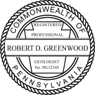 Pennsylvania Geologist Seal traditional rubber stamp to state laws. For Professional Architect and Engineer stamps.