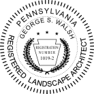 Pennsylvania Registered Landscape Architect Seal pre-inked X-Stamper conforms to state  laws. For Professional Architect and Engineer stamps.