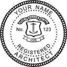 Rhode Island Registered Architect Seal traditional rubber stamp to state laws. For Professional Architect and Engineer stamps.