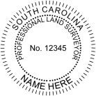 South Carolina Professional Land Surveyor Seal traditional rubber stamp to state laws. For Professional Architect and Engineer stamps.