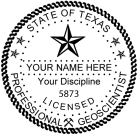 Order today at Salt Lake Stamp. Texas Geo-scientist Seal traditional rubber stamp. For Professional Architect and Engineer stamps.