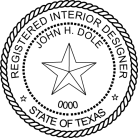 Texas Registered Interior Designer Seal self inking Trodat stamp conforms to state laws. Highest quality all rubber die materials.