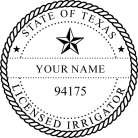 Texas Licensed Irrigator Seal self inking Trodat stamp conforms to state laws.  highest quality all rubber die materials.