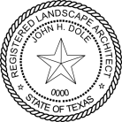 This Texas Registered Landscape Architect Seal Traditional rubber stamp conforms to state laws. Highest quality all rubber die materials.
