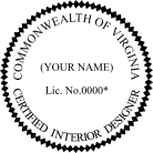 Virginia Interior Designer Seal traditional rubber stamp to state laws. For Professional Architect and Engineer stamps.