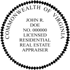 Virginia Certified General Real Estate Appraiser Seal traditional rubber stamp to state laws. For Professional Architect and Engineer stamps.
