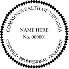 Virginia Certified Professional Geologist Seal traditional rubber stamp to state laws. For Professional Architect and Engineer stamps.