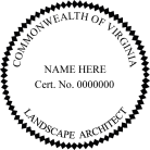 Virginia Landscape Architect Seal traditional rubber stamp to state laws. For Professional Architect and Engineer stamps.