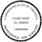 Virginia Professional Soil Scientist Seal traditional rubber stamp to state laws. For Professional Architect and Engineer stamps.