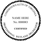Virginia Professional Wetland Delineator Seal traditional rubber stamp to state laws. For Professional Architect and Engineer stamps.